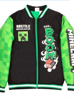 Minecraft Boomer Black & Green 'Hostile Behaviour' Graphic Zip Up Sweater Jacket